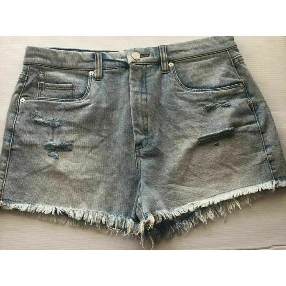 Blank NYC Women's Blue Denim Distressed Wedge Cut-Off Shorts